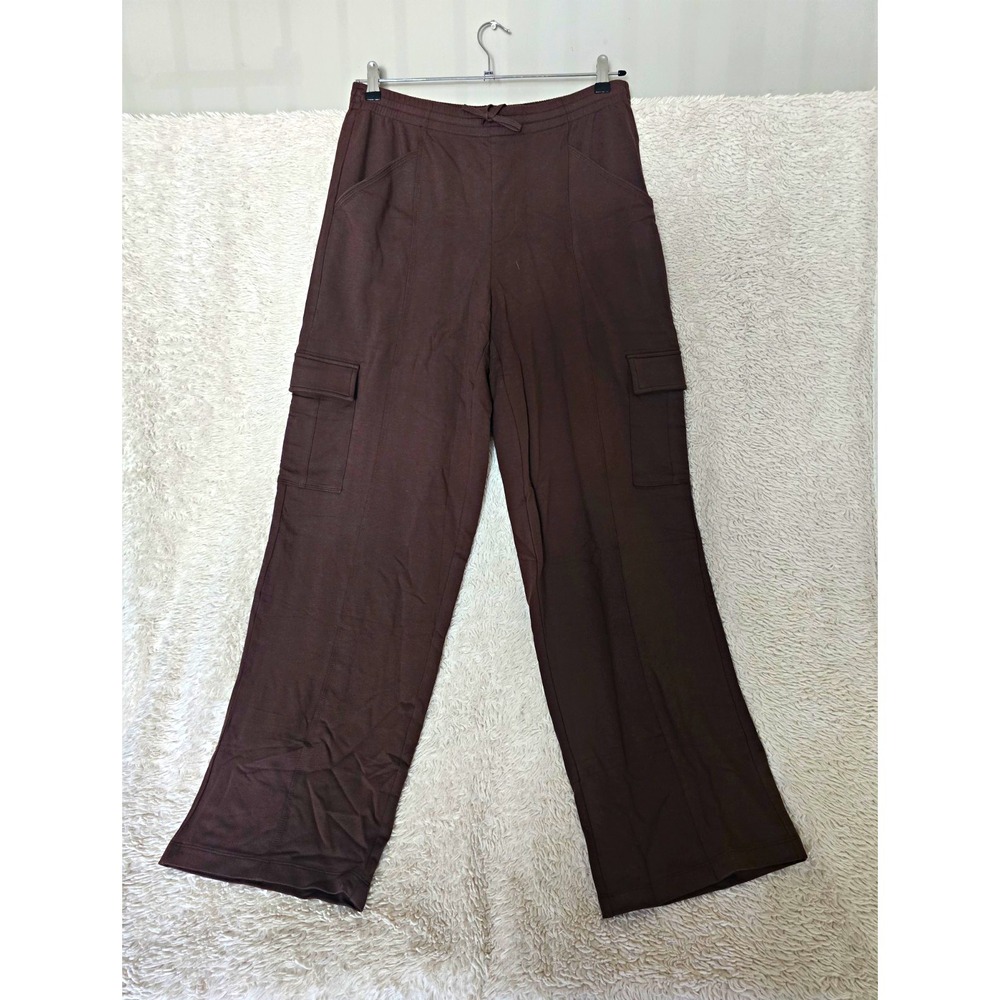 AnyBody Women's Brown Knit Rayon Cargo Pants Straight Leg Elastic Drawstring